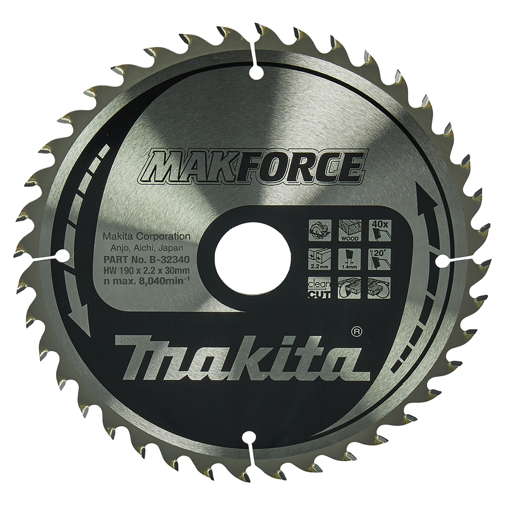 Makita Makforce TCT Circular Wood Saw Blade 40T 190mm x 30mm - B-32340