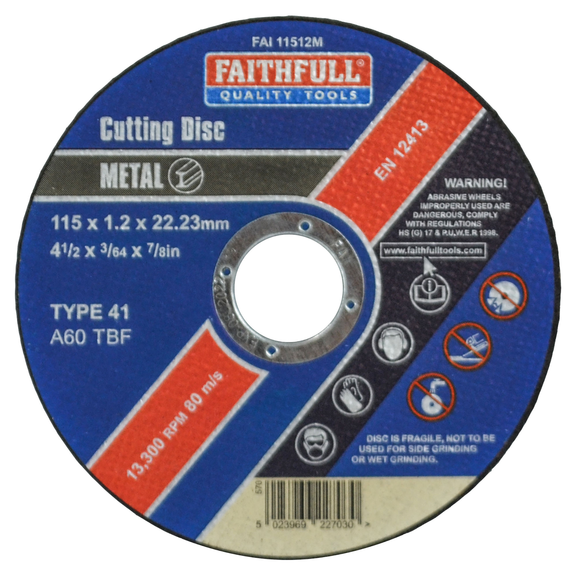Faithfull Metal Cutting Disc 115mm x 1.2mm x 22.23mm - 11512M