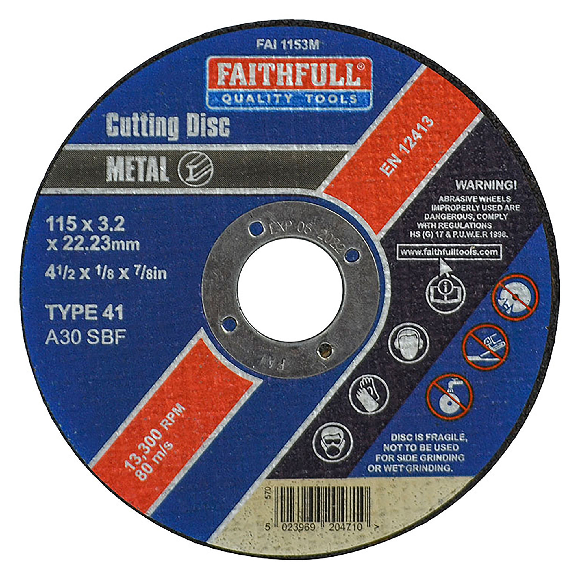 Faithfull Flat Metal Cutting Disc 115mm x 3.2mm x 22.23mm - FAI1153M