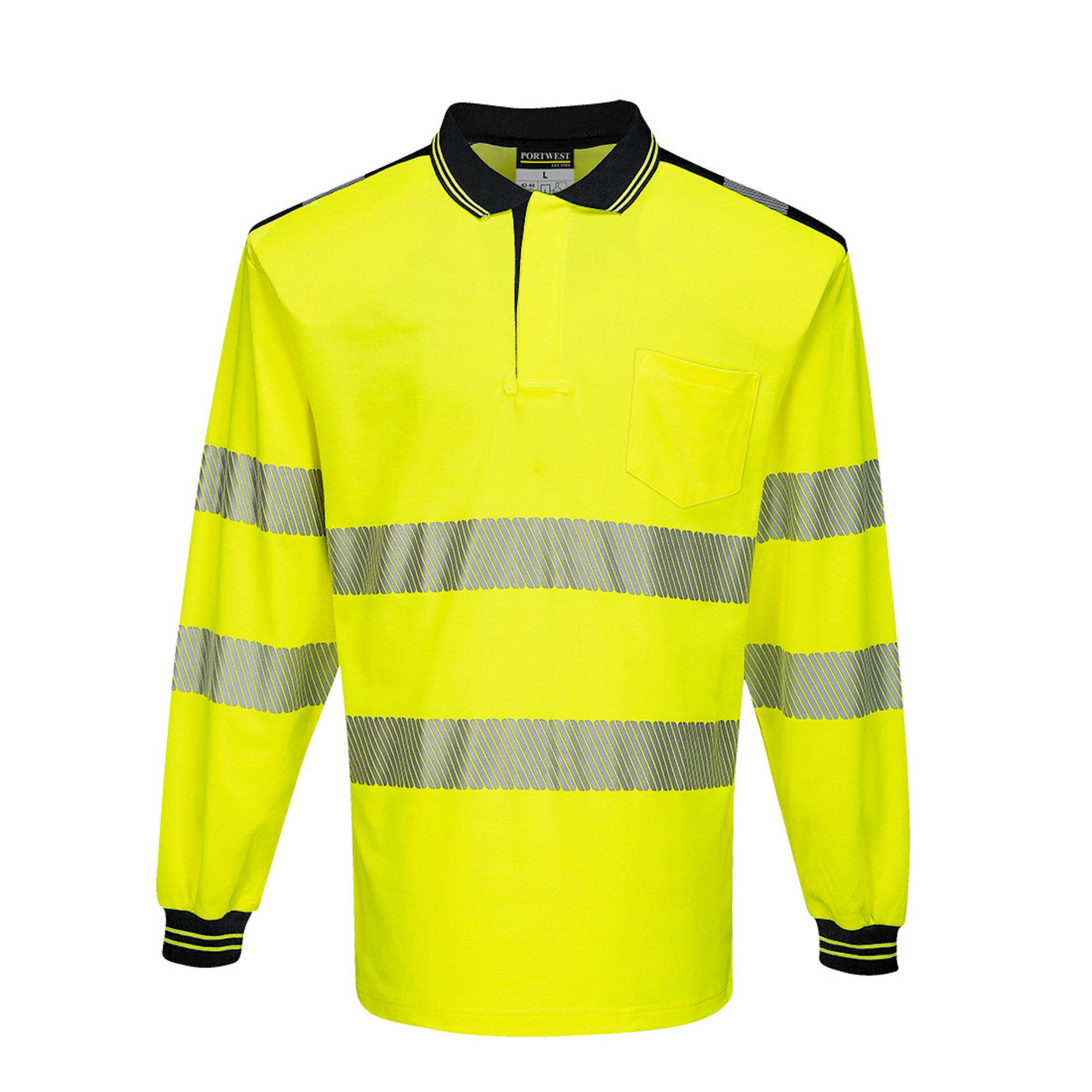 Portwest Hi-Vis Long Sleeve Polo Shirt Yellow/Black