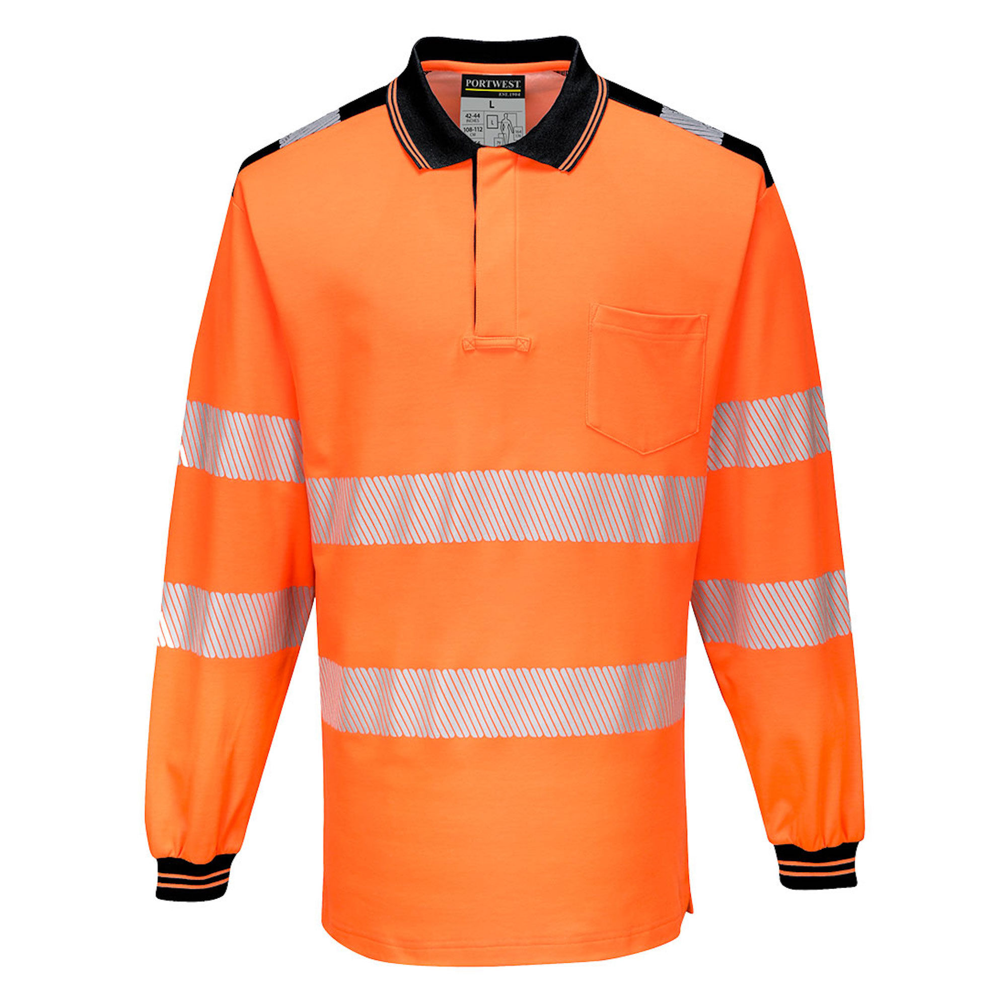 Portwest Hi-Vis Long Sleeve Polo Shirt - Orange/Black