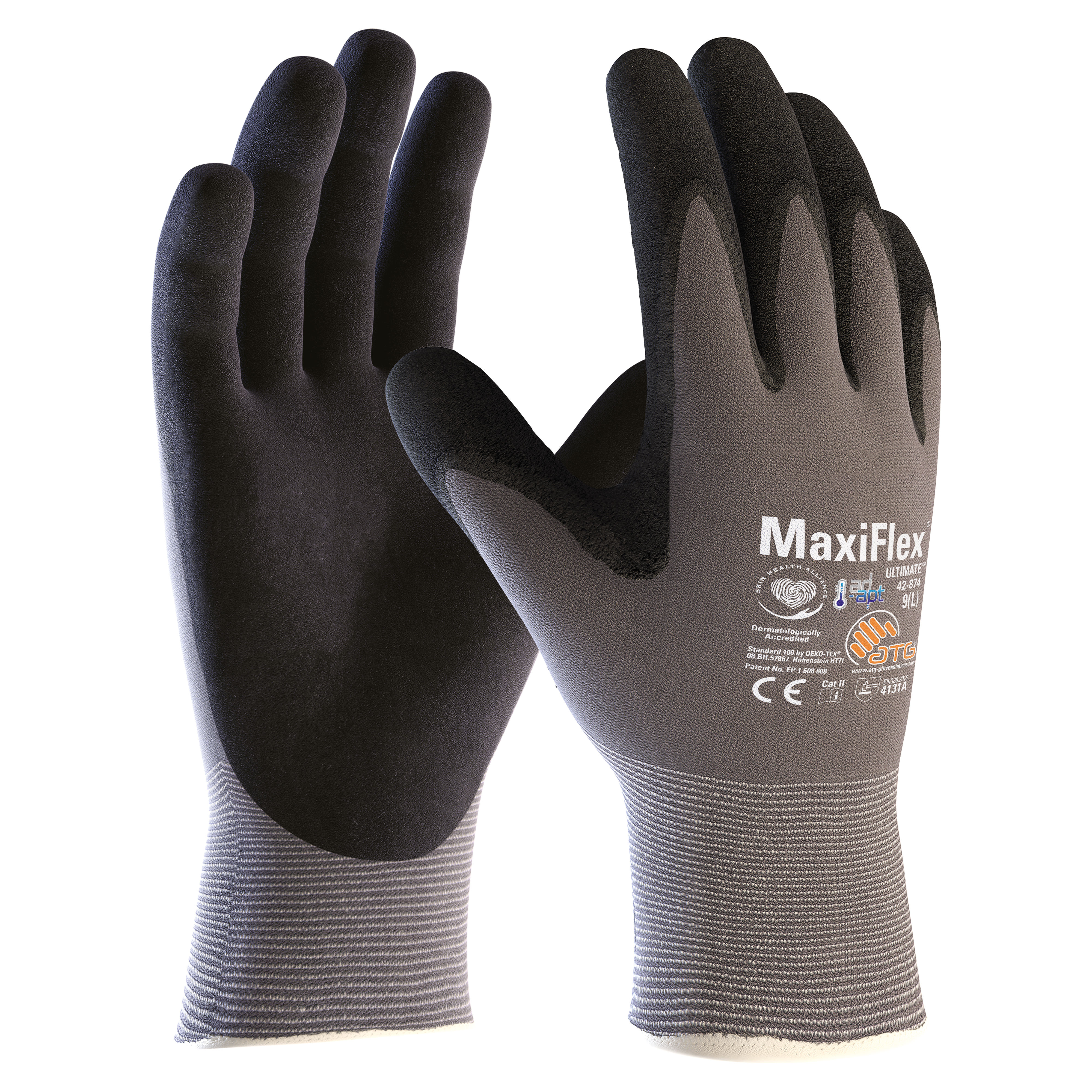 ATG MaxiFlex Ultimate AD-APT Palm Coated Knitted Wrist Work Gloves