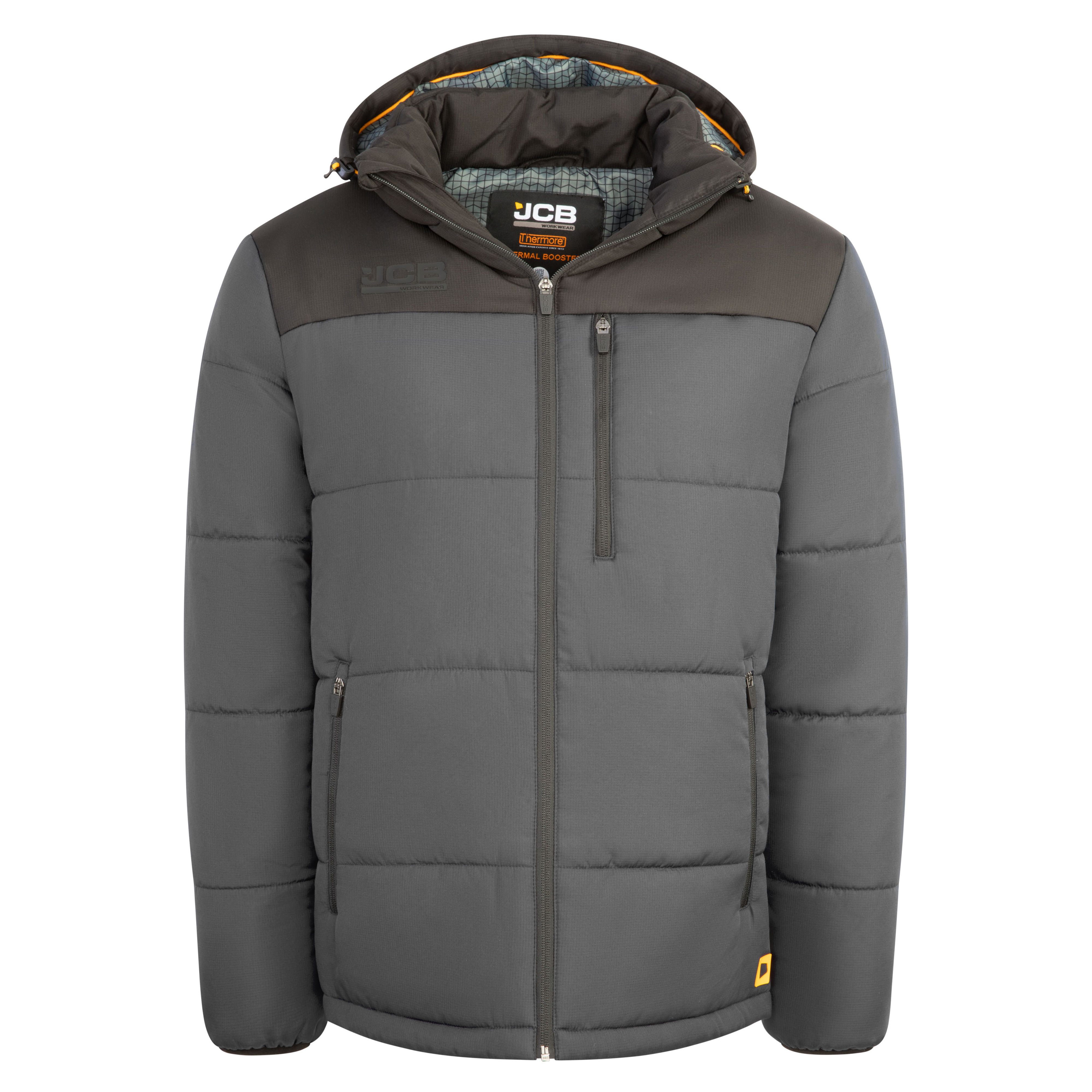 JCB Unisex Padded Jacket with Hood Grey/Black